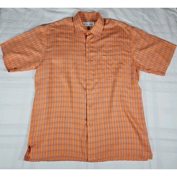 Michael Brandon Other - Michael Brandon Short Sleeve Button Up Mens Shirt Large Rayon/Polyester Orange‎
